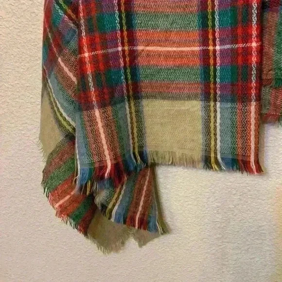 Plaid scarf fall preppy neutral holiday Christmas winter career comfy cozy long - Picture 2 of 5